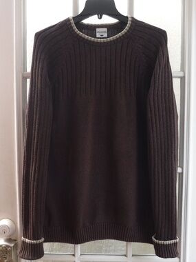Columbia Brown Ribbed Body Long Sleeve Crewneck Sweater